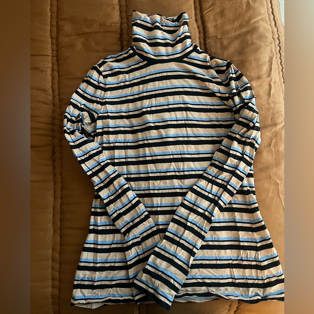 Proenza Schouler Black and Blue Striped Turtleneck